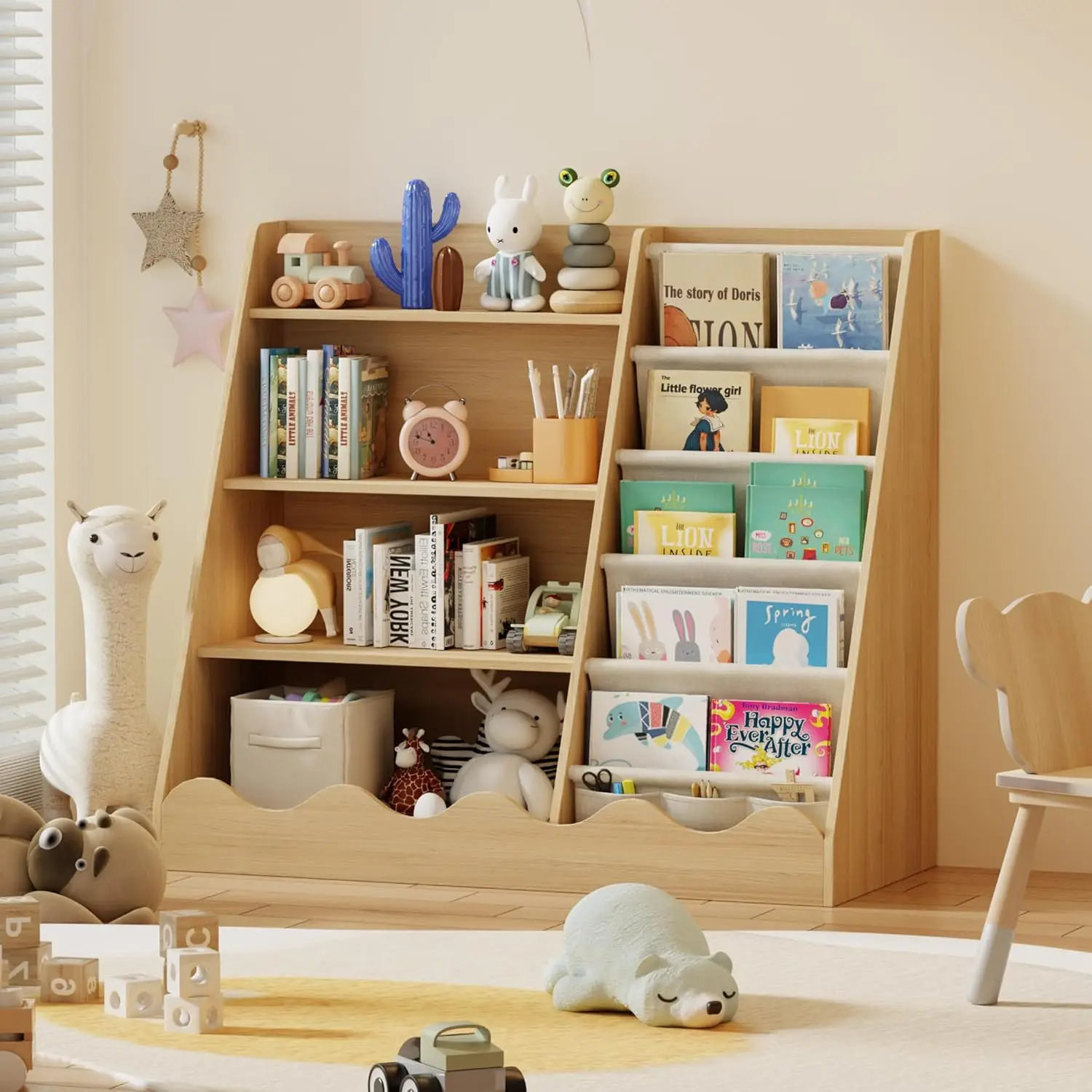 Bookshelf 5 Tier - Wooden Kids Bookcase 4 Tier Baby
