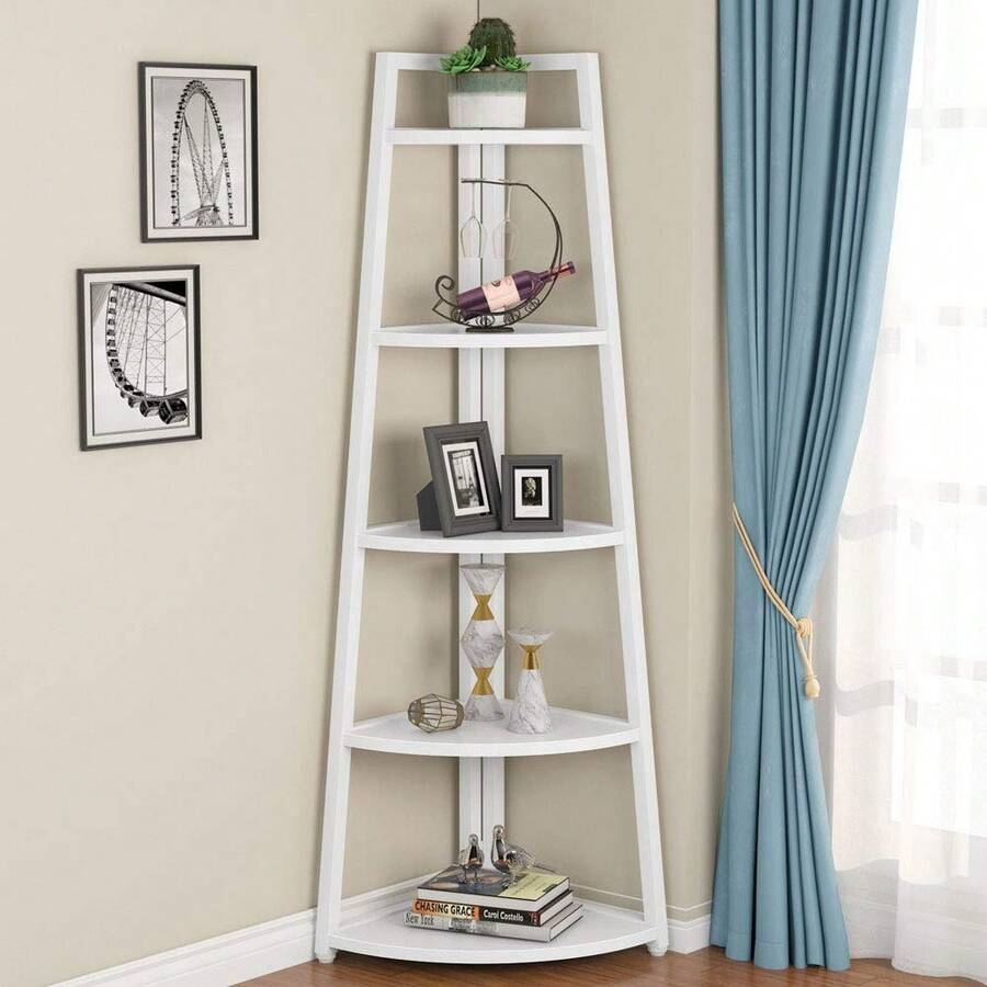 Bookshelf 5 Tier - 5-Tier Corner Bookshelf White - Boho