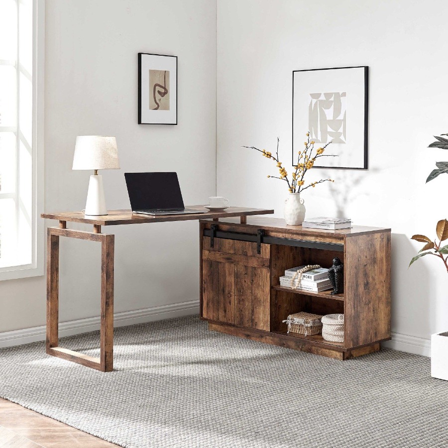 Credenza Office Storage - Desk L-shaped Workstation Home Office attached