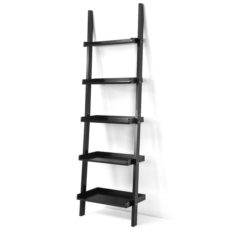 Bookshelf 5 Tier - 5-Tier Wall-leaning Ladder Shelf Display Rack