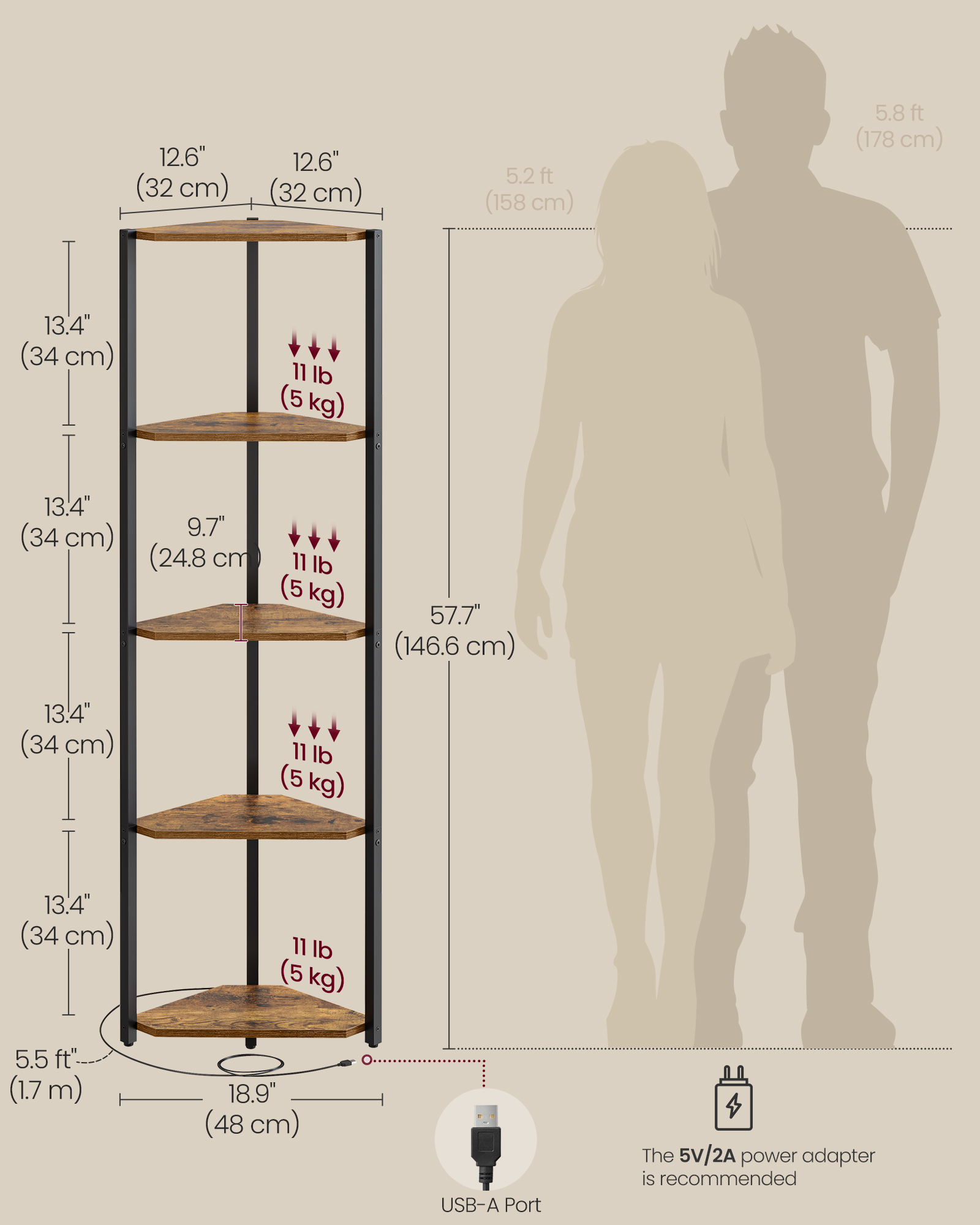 VASAGLE Corner Shelf Stand wit - Bookshelf 5 Tier 리뷰 및 가격