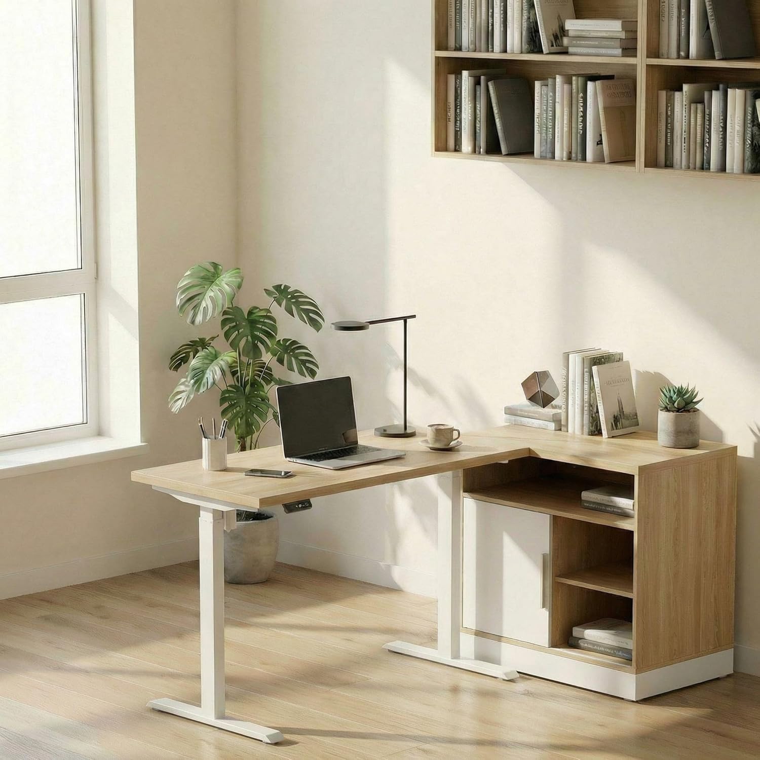 Electric Standing Desk with St - Credenza Office Storage 리뷰 및 가격