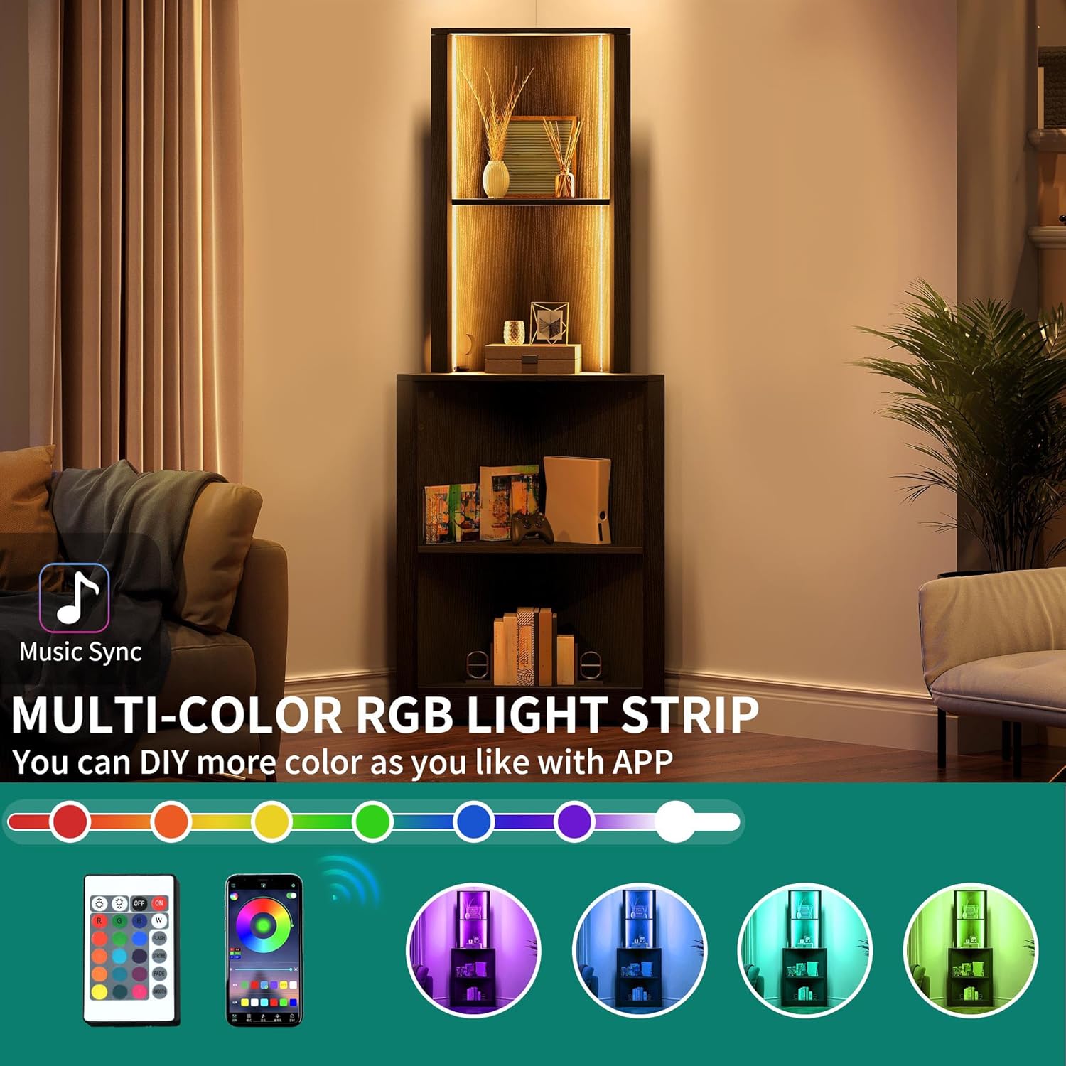 Corner Shelf Stand with Led Li - Bookshelf 5 Tier 리뷰 및 가격