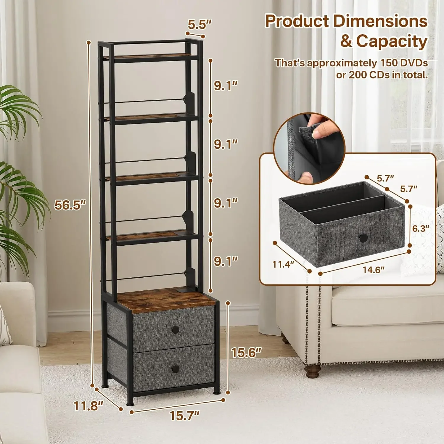 CD Storage Rack with Drawer, 5 - Bookshelf 5 Tier 리뷰 및 가격