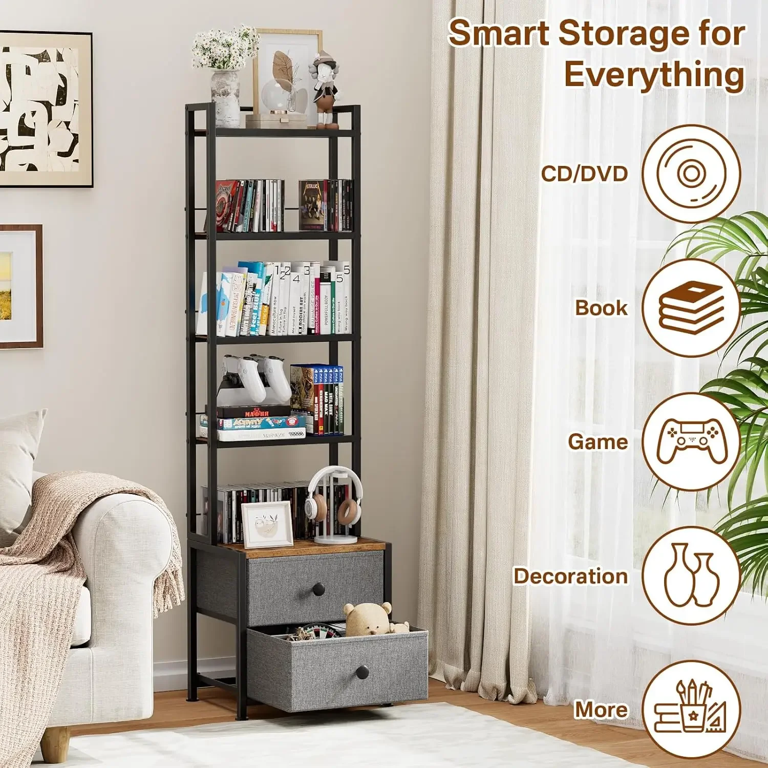 CD Storage Rack with Drawer, 5 - Bookshelf 5 Tier 리뷰 및 가격